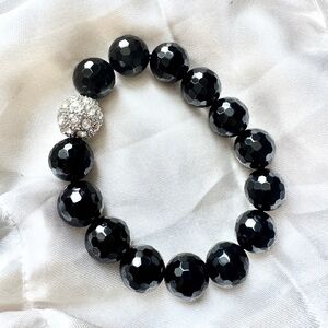 Elegant Black Beaded Bracelet with Pave Accent Bead